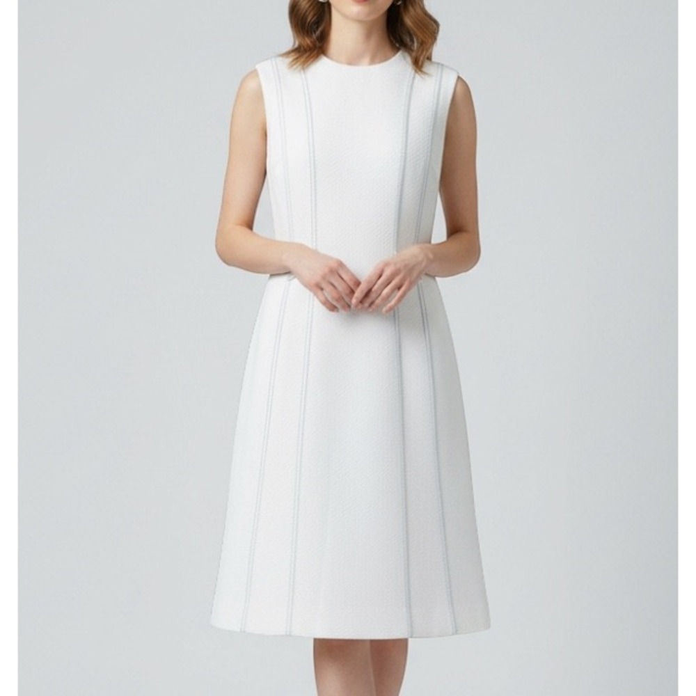 Vtg KAY WINDSOR White Textured Knit Zip SLEEVELESS Mod Retro Sheath Dress Sz S